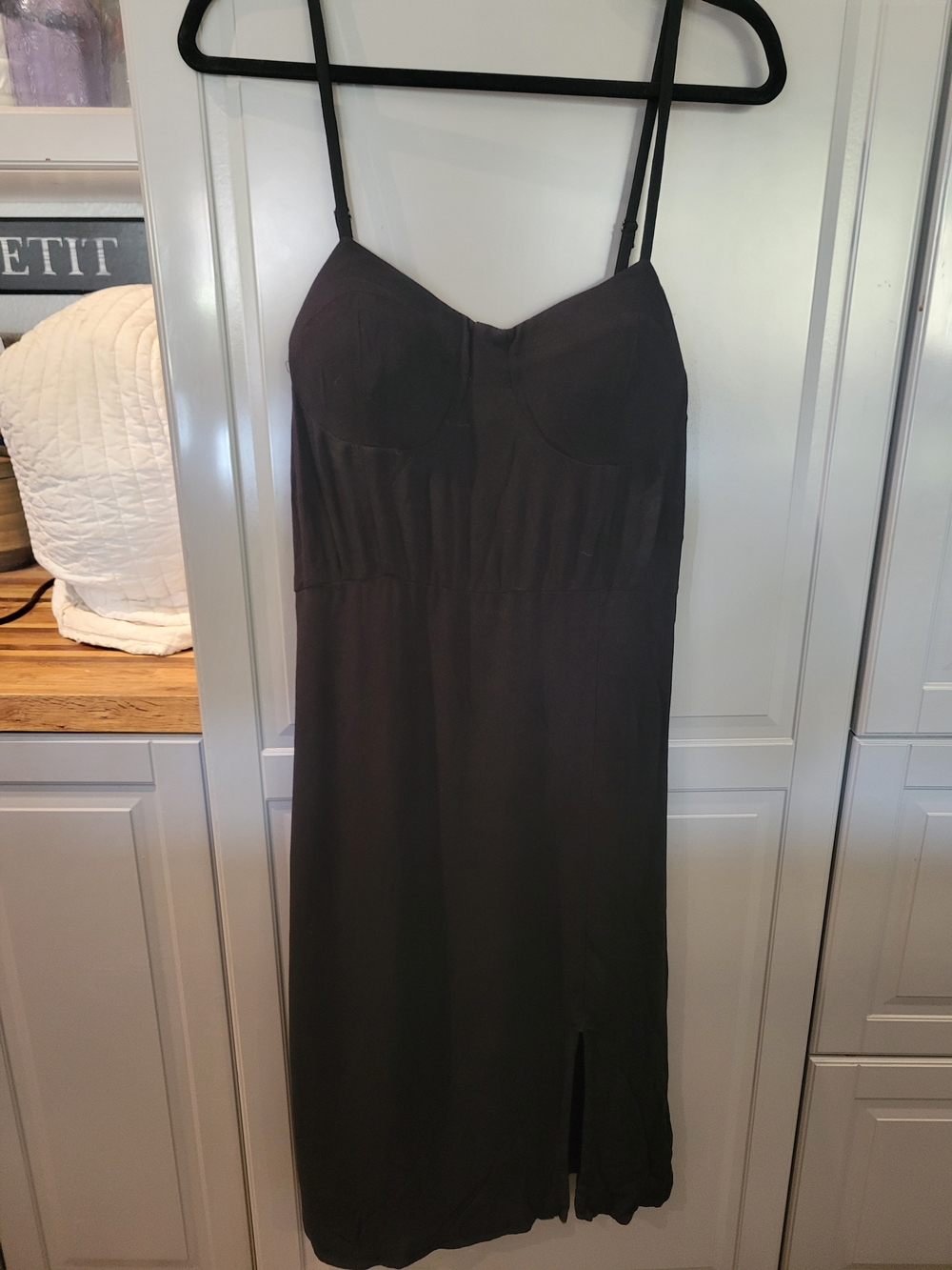 Lily Rose Black Midi Slip Dress with Thin Straps